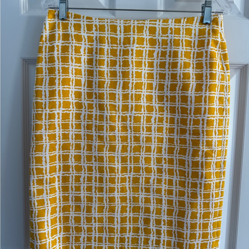 Talbots Yellow and White Plaid Pencil Skirt